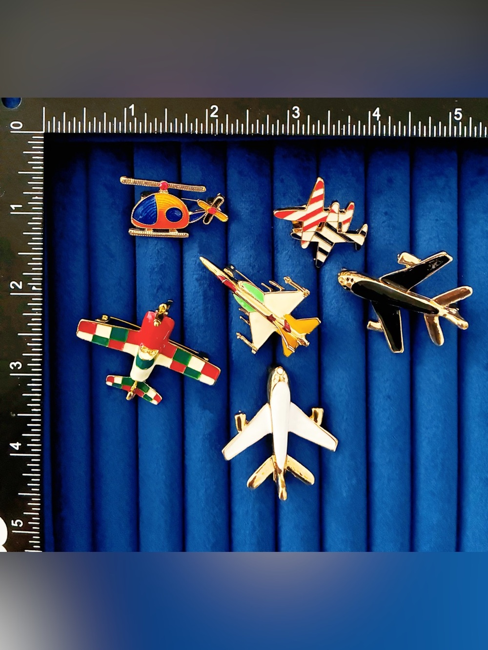 Lot of 6 Enamel Airplane Helicopter Brooch Pin Set Aircraft Aviation